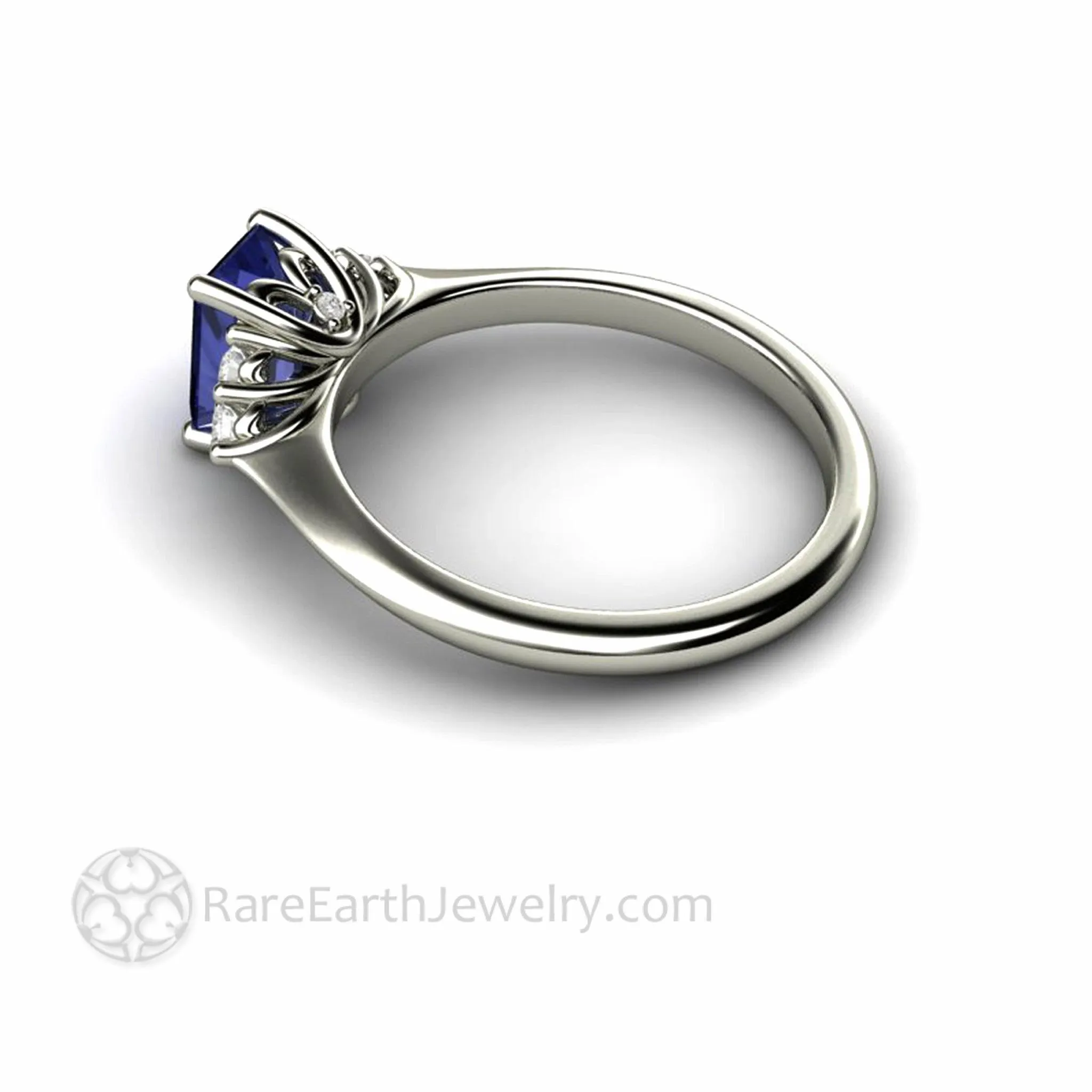 Natural Tanzanite Engagement Ring Emerald Cut with Diamond Accents