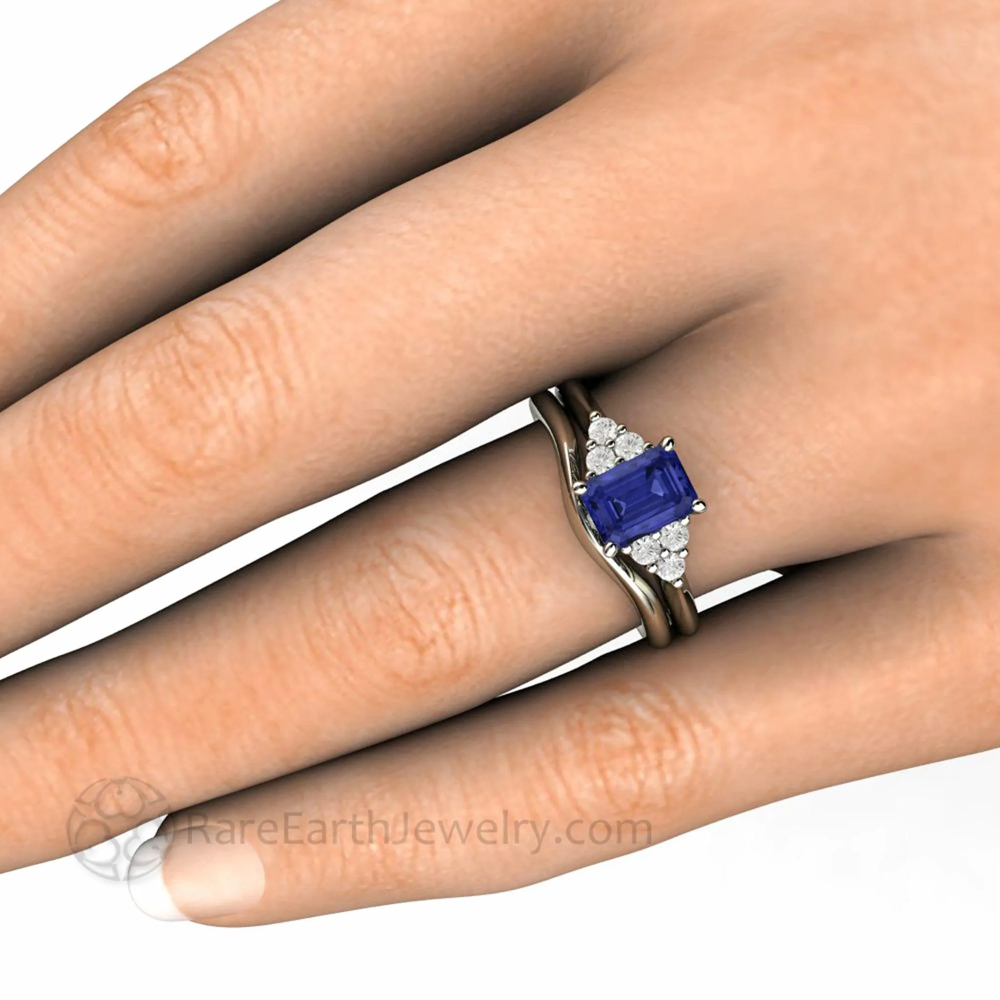 Natural Tanzanite Engagement Ring Emerald Cut with Diamond Accents