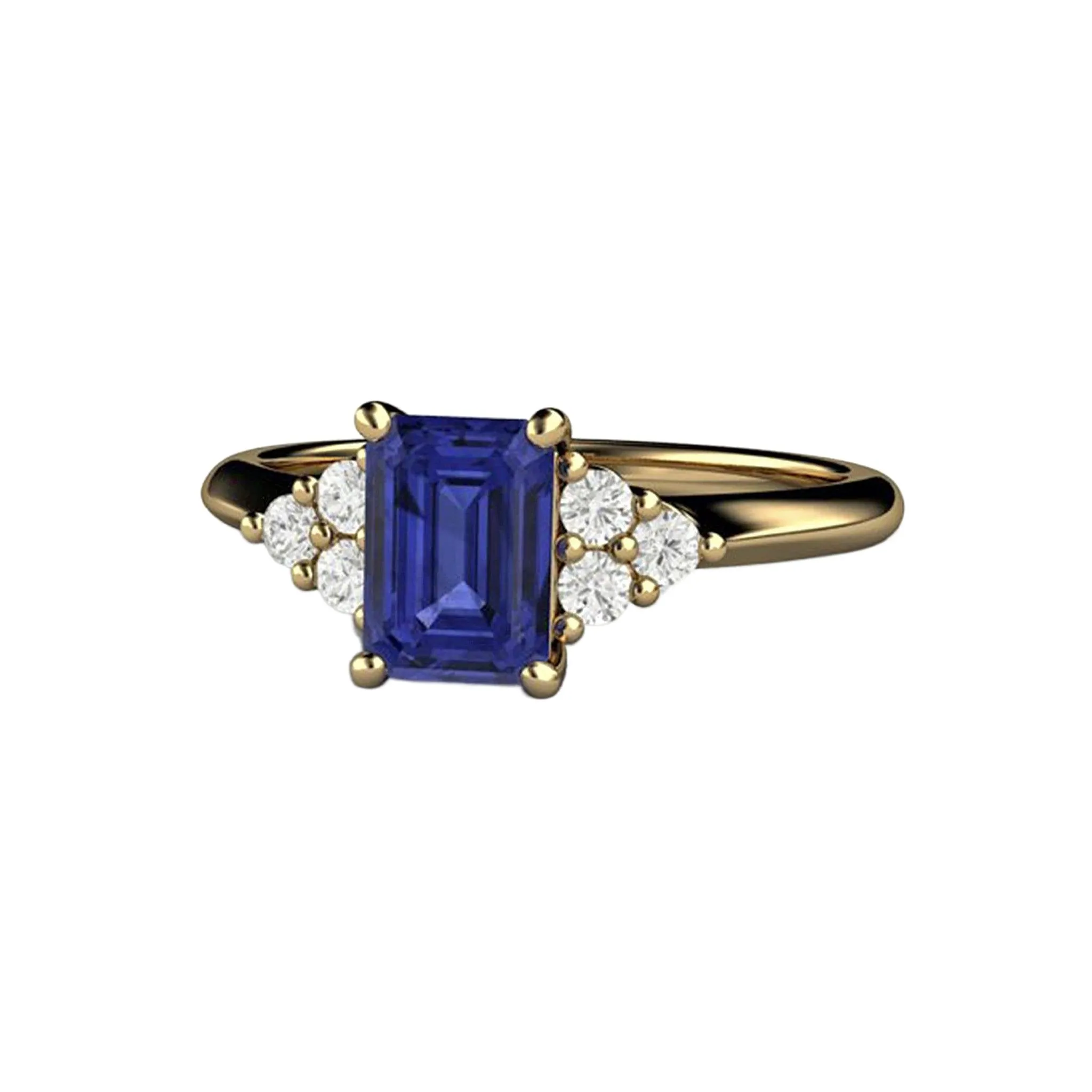 Natural Tanzanite Engagement Ring Emerald Cut with Diamond Accents