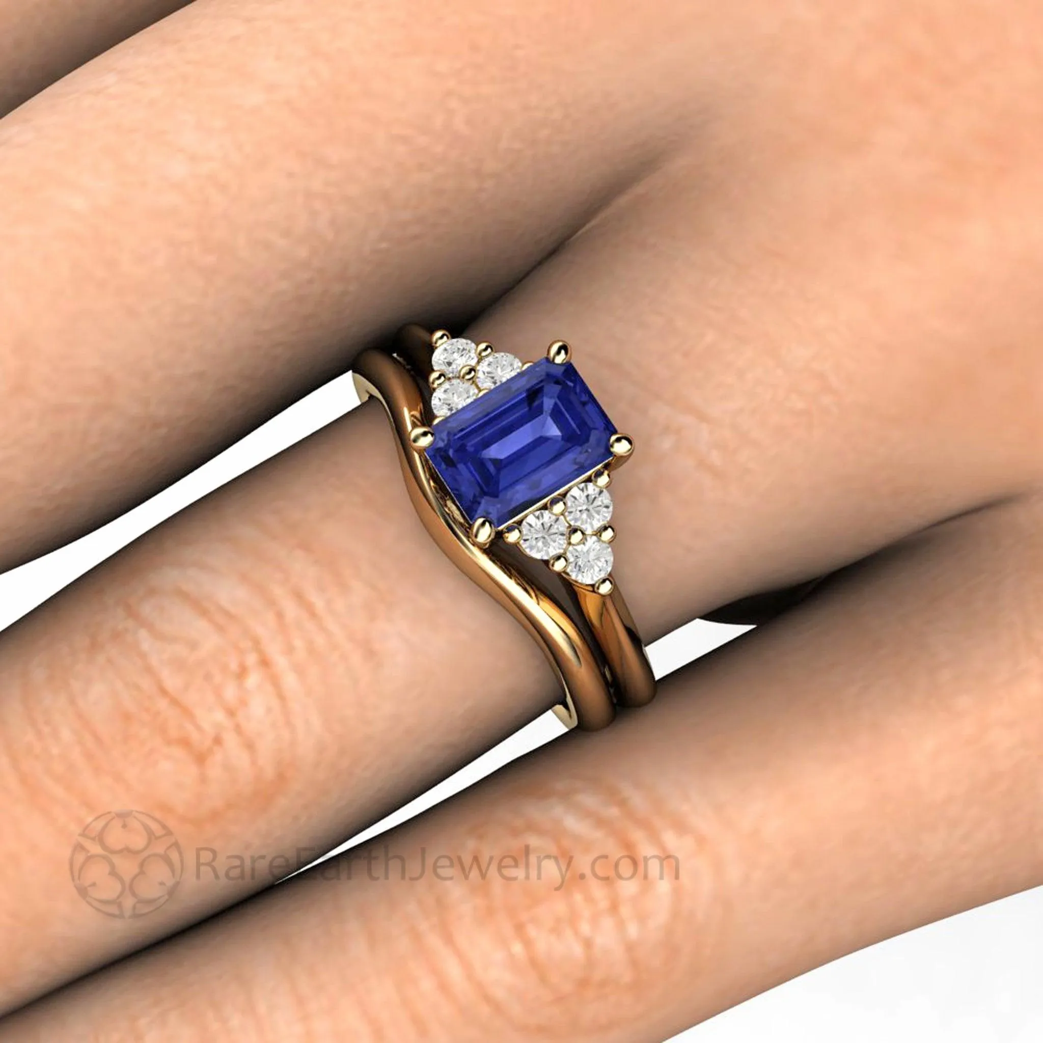 Natural Tanzanite Engagement Ring Emerald Cut with Diamond Accents