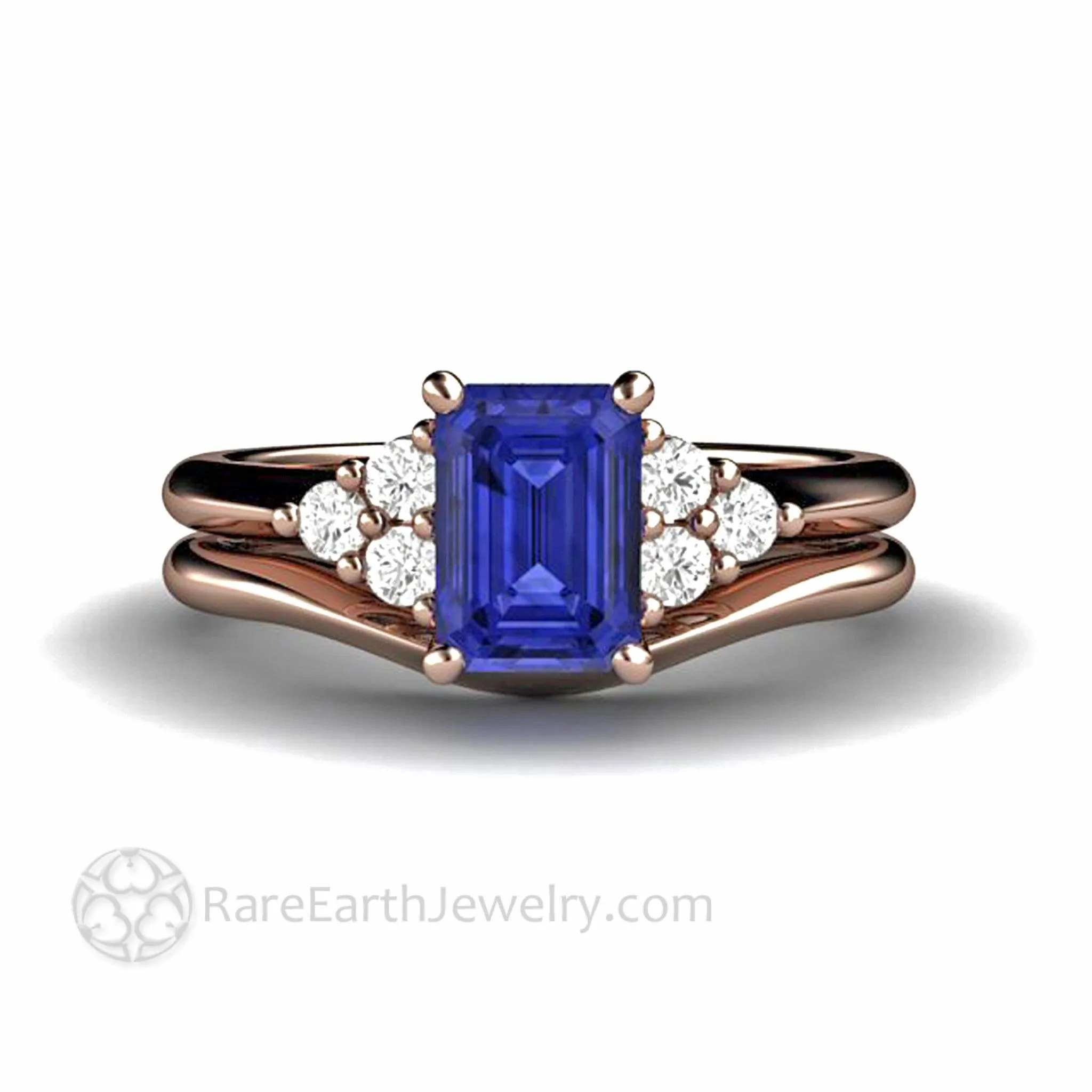 Natural Tanzanite Engagement Ring Emerald Cut with Diamond Accents