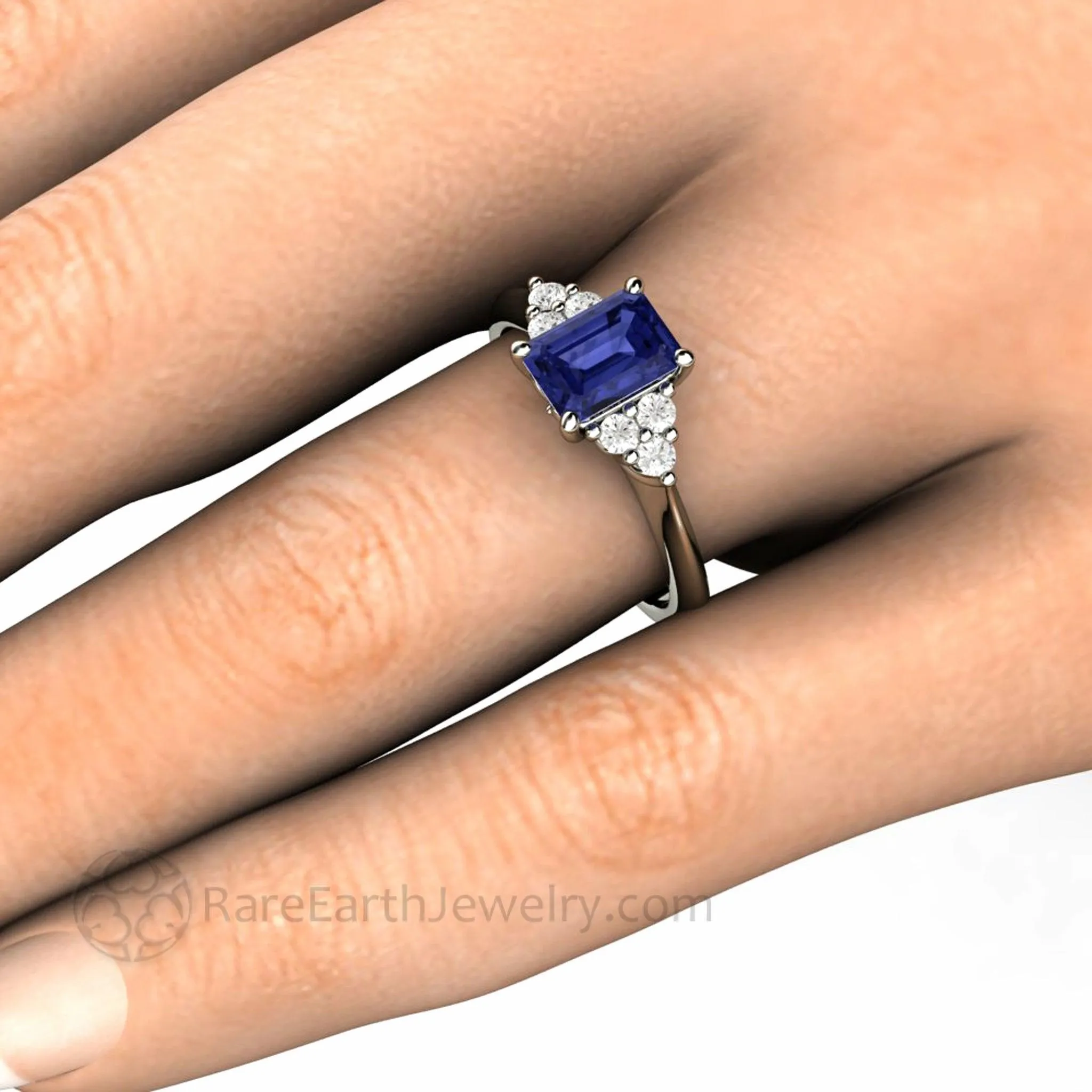 Natural Tanzanite Engagement Ring Emerald Cut with Diamond Accents