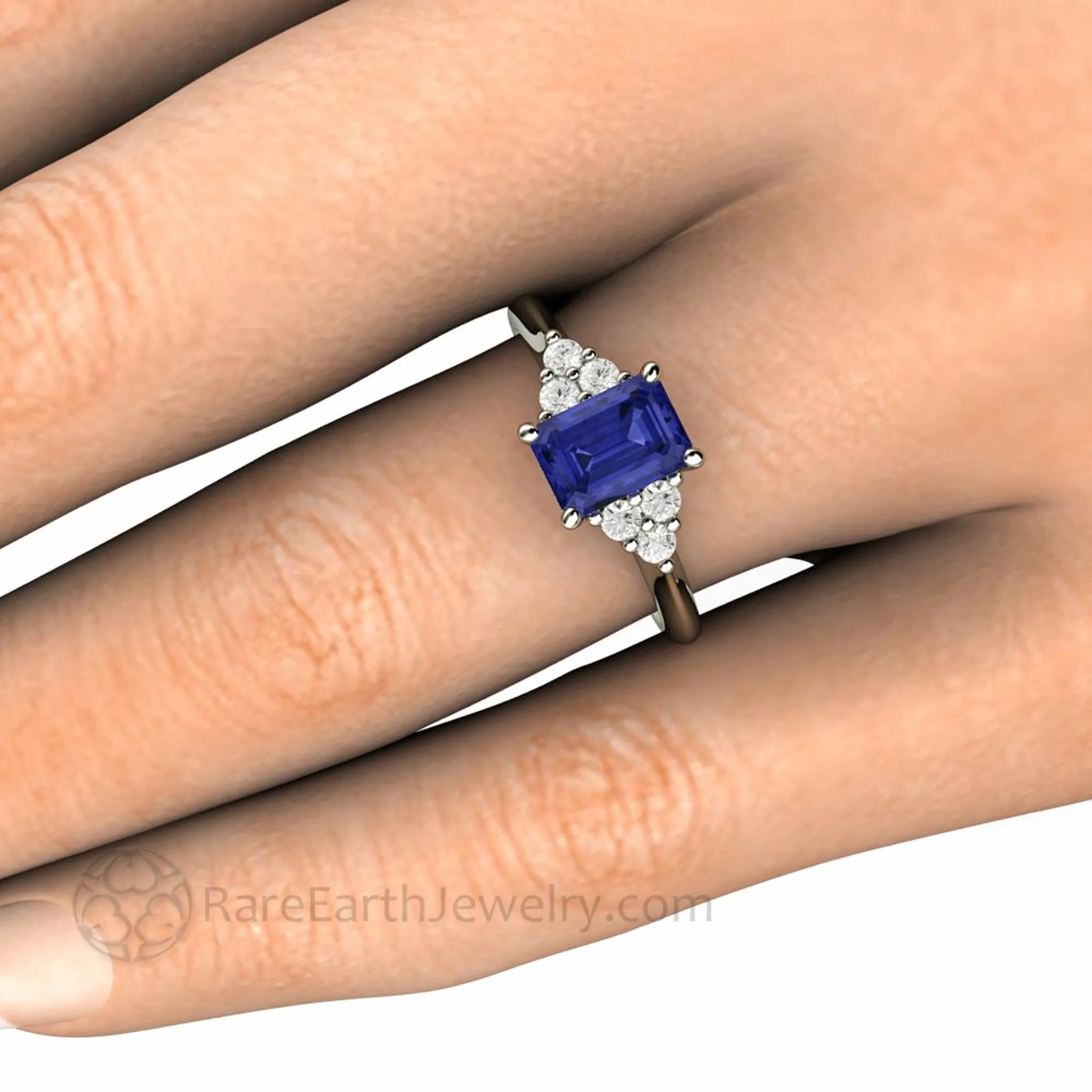 Natural Tanzanite Engagement Ring Emerald Cut with Diamond Accents