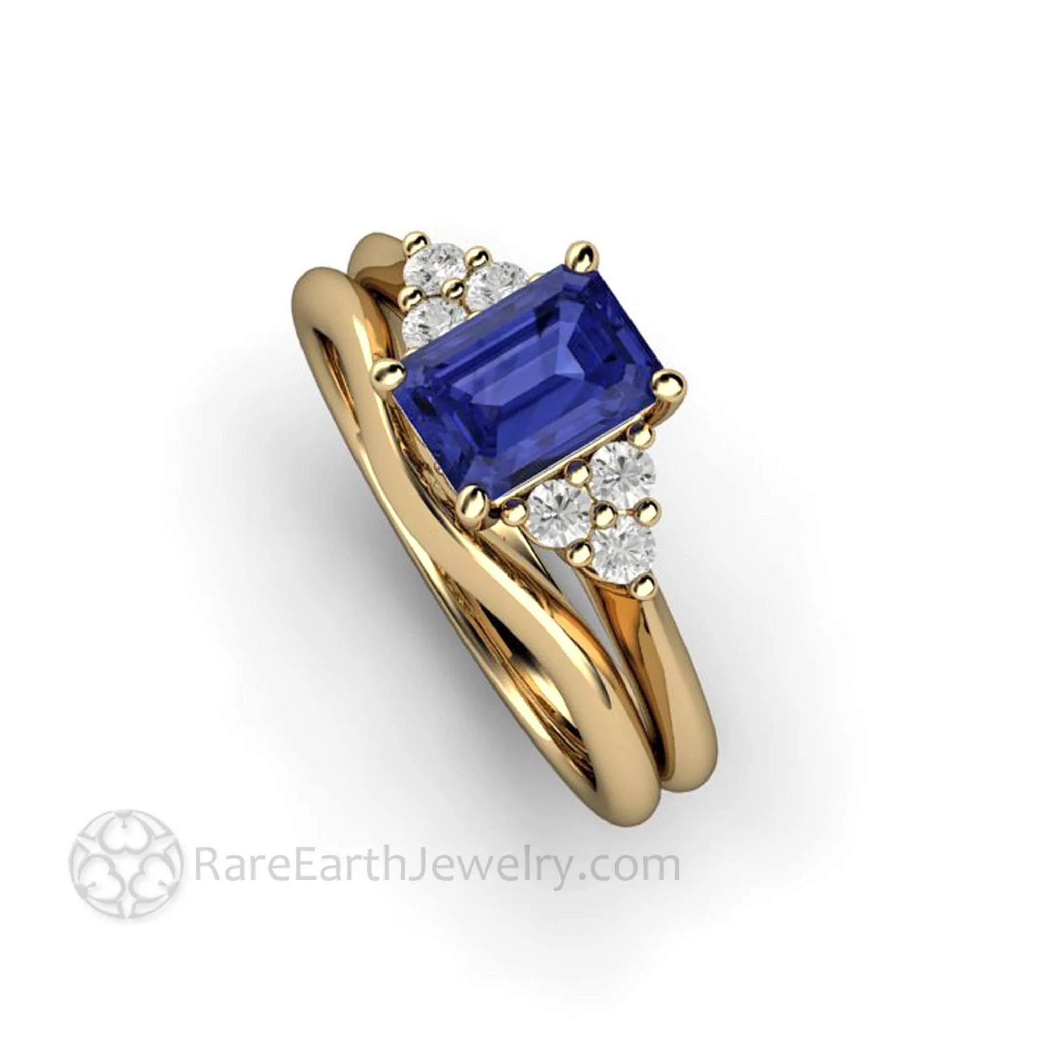 Natural Tanzanite Engagement Ring Emerald Cut with Diamond Accents