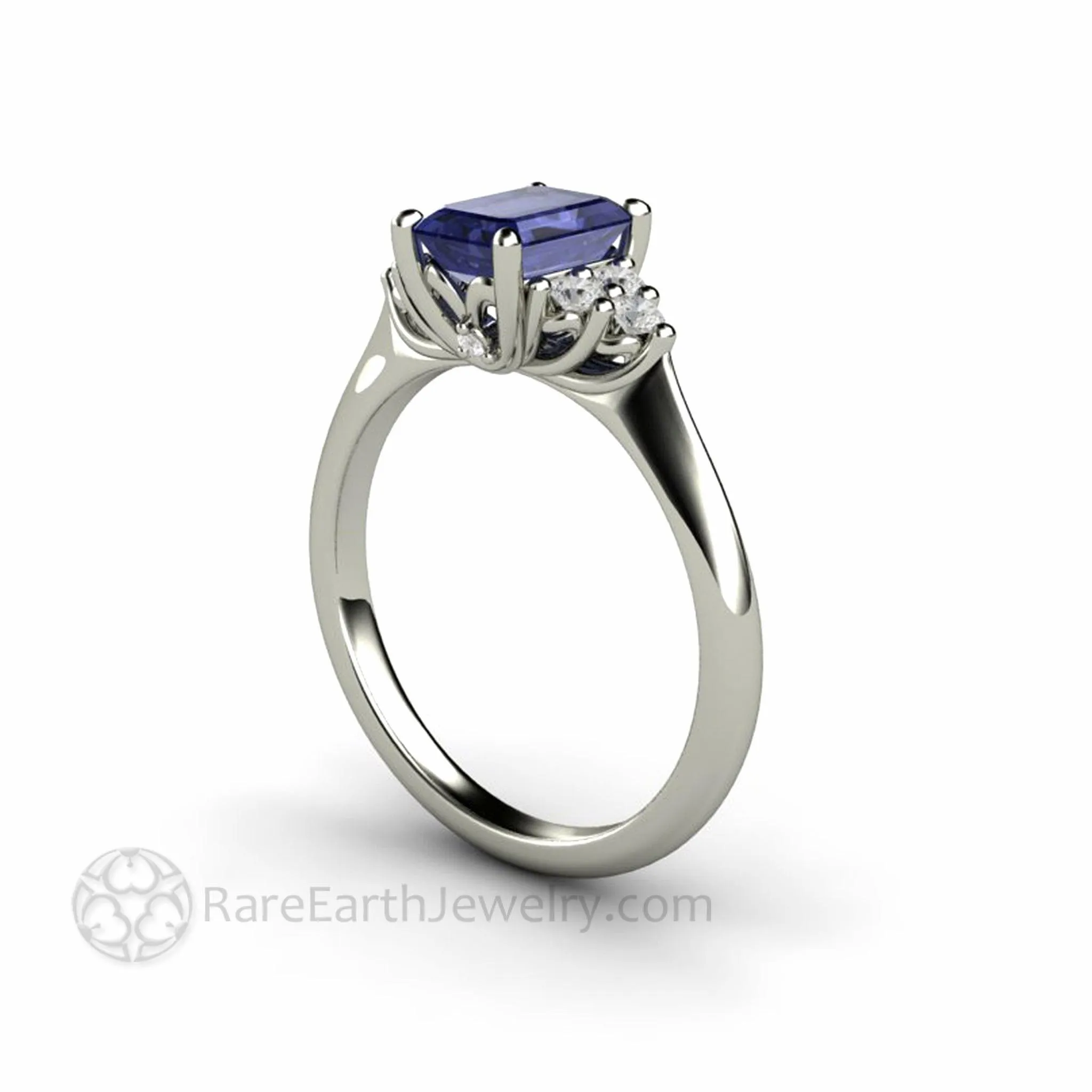 Natural Tanzanite Engagement Ring Emerald Cut with Diamond Accents