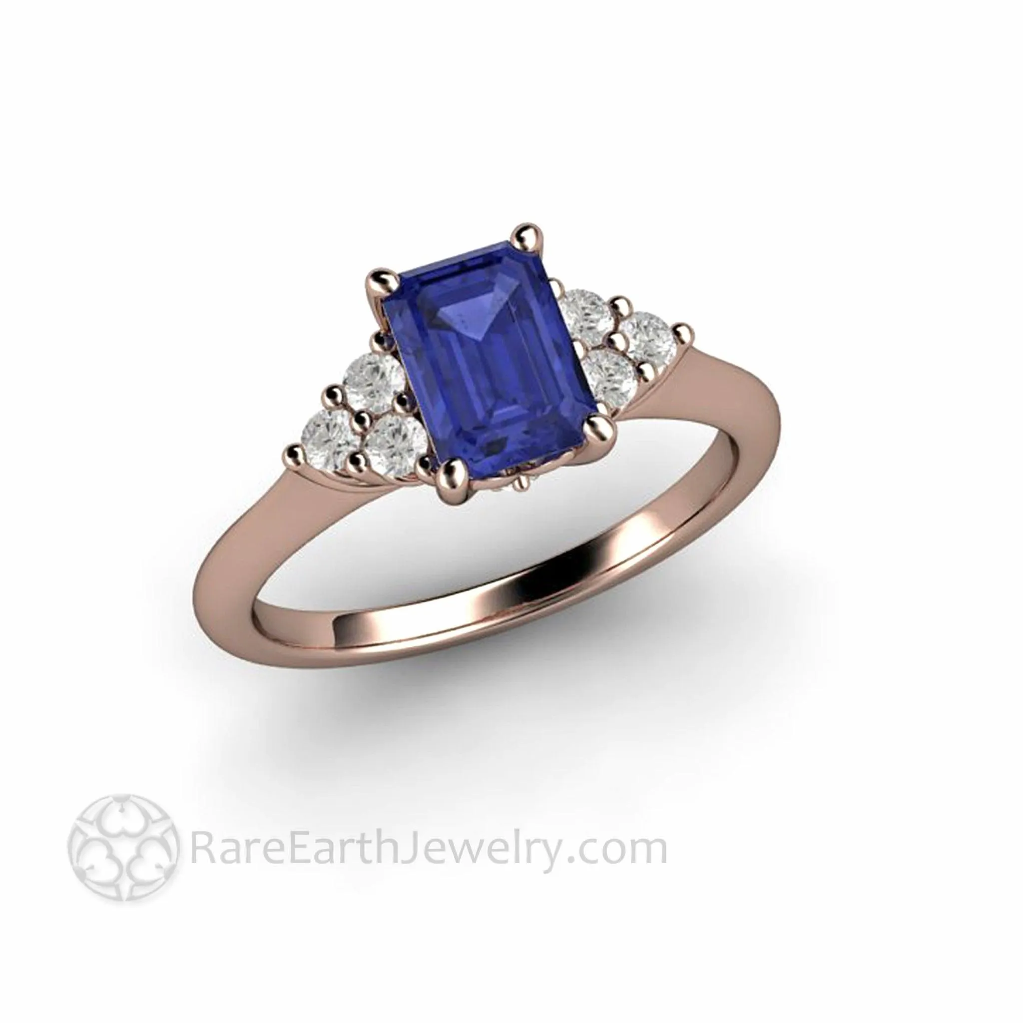 Natural Tanzanite Engagement Ring Emerald Cut with Diamond Accents