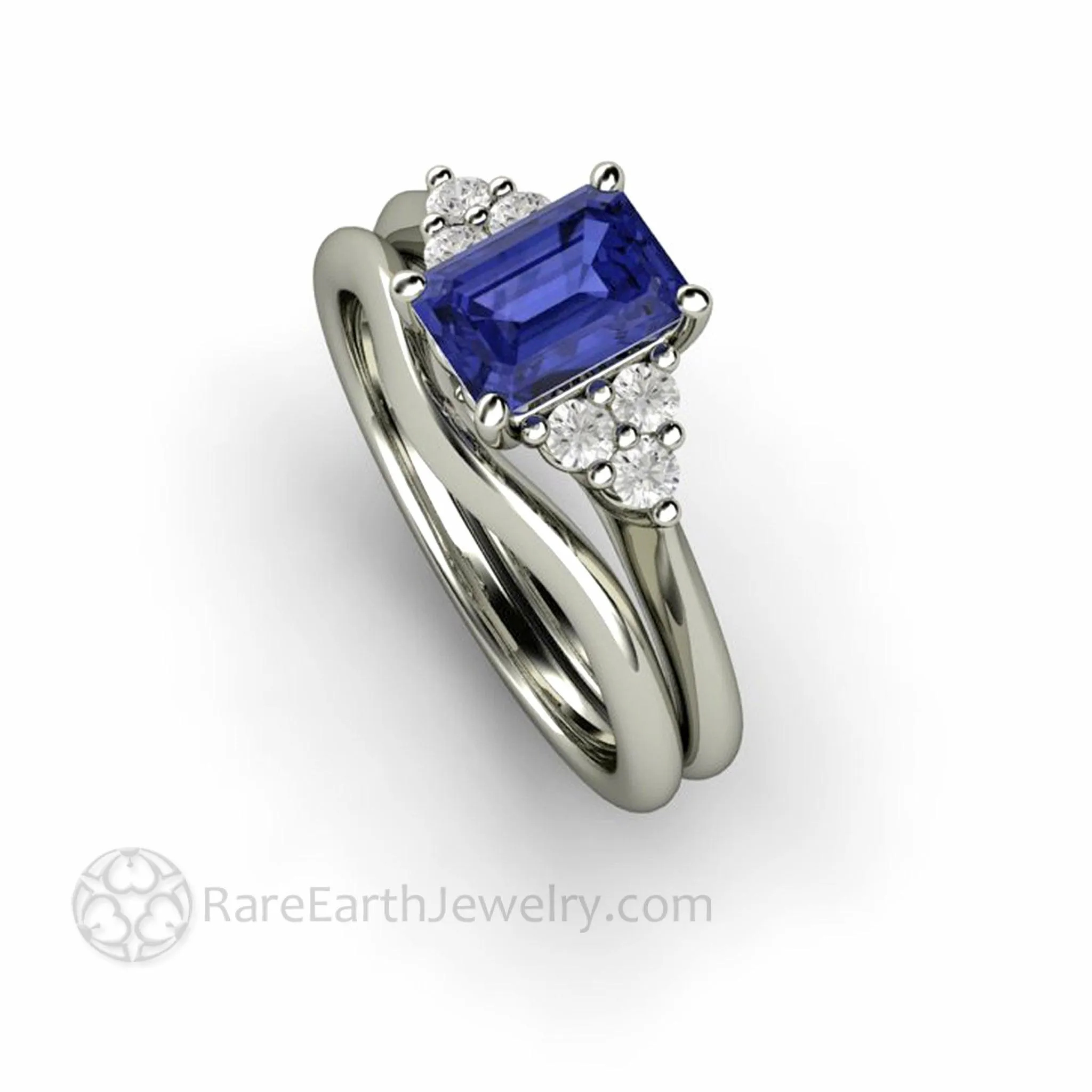 Natural Tanzanite Engagement Ring Emerald Cut with Diamond Accents