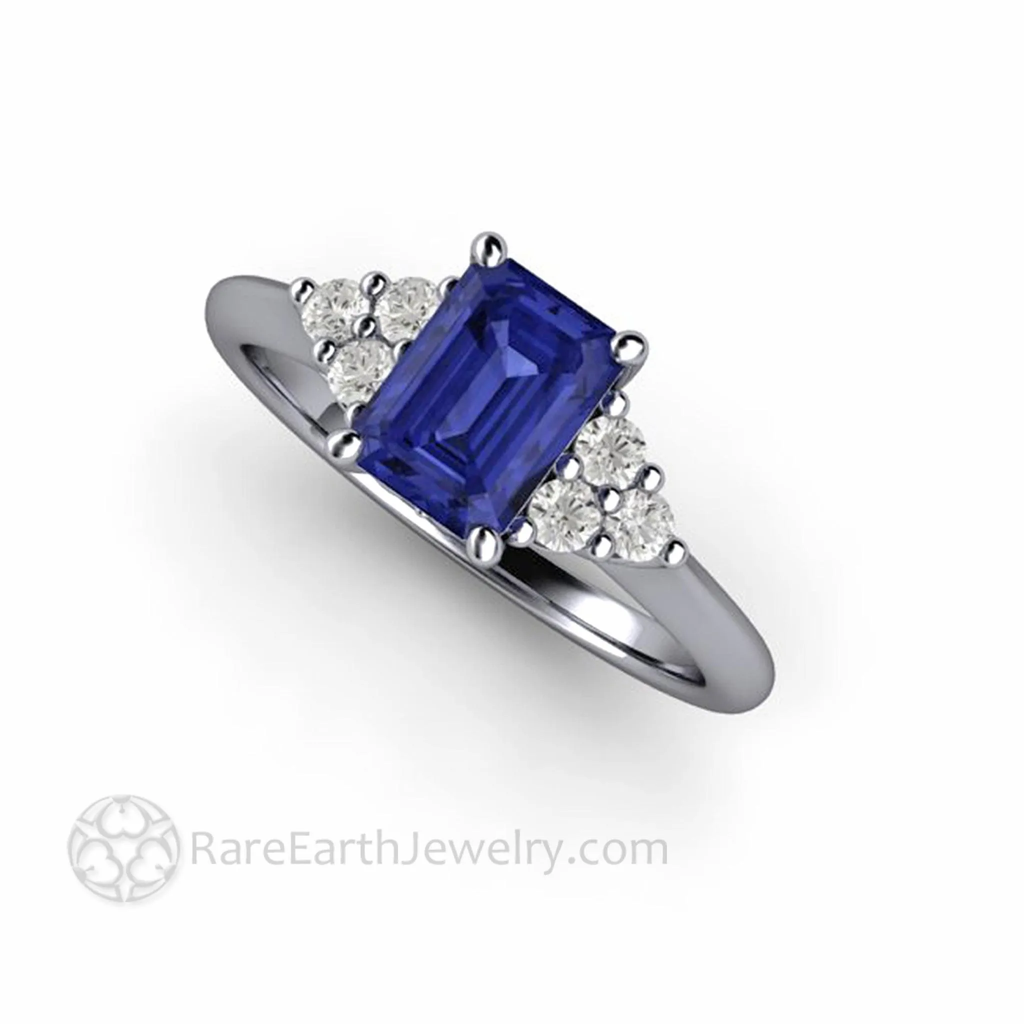 Natural Tanzanite Engagement Ring Emerald Cut with Diamond Accents