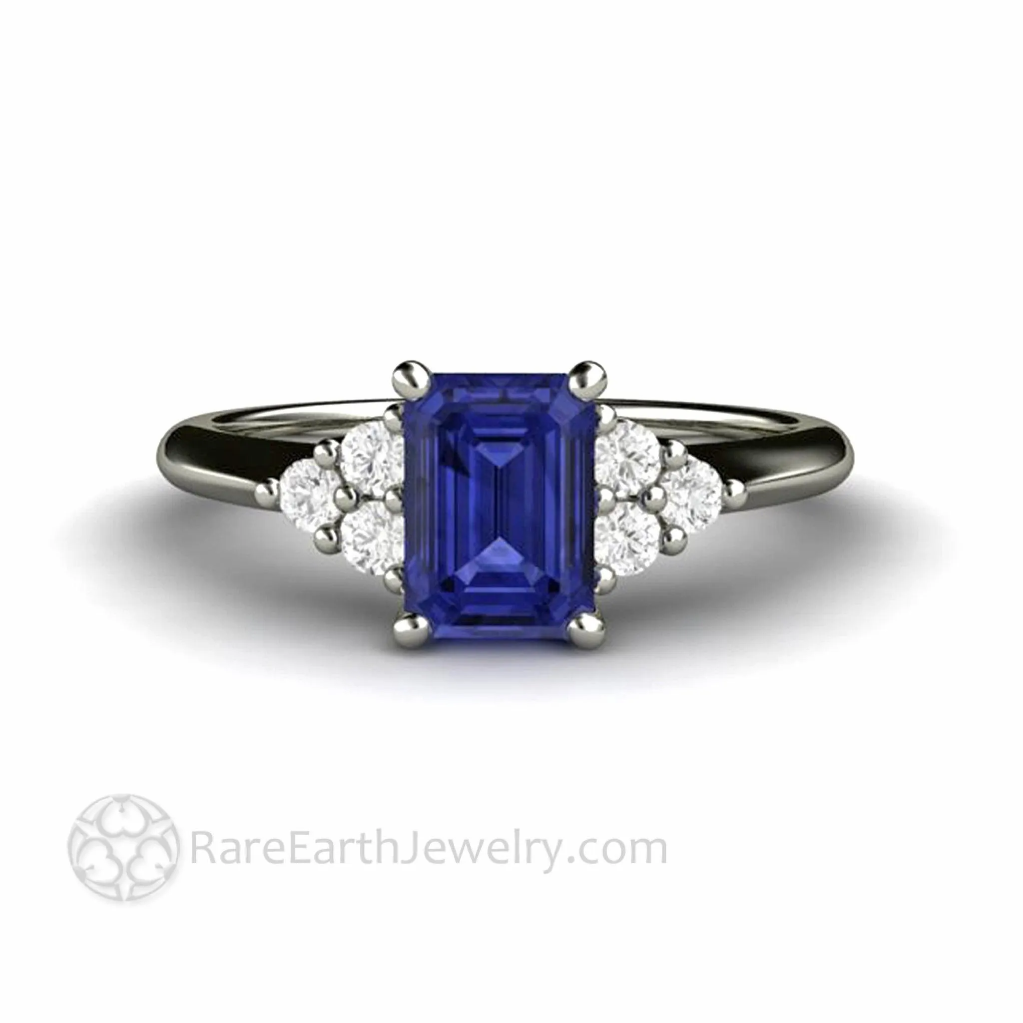 Natural Tanzanite Engagement Ring Emerald Cut with Diamond Accents