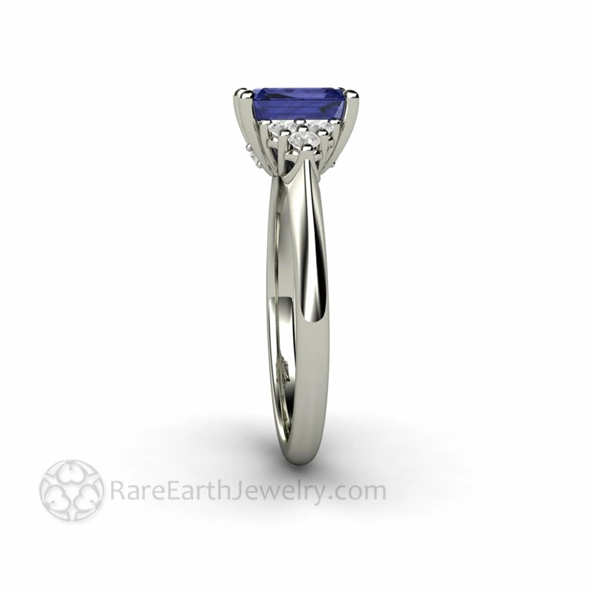 Natural Tanzanite Engagement Ring Emerald Cut with Diamond Accents