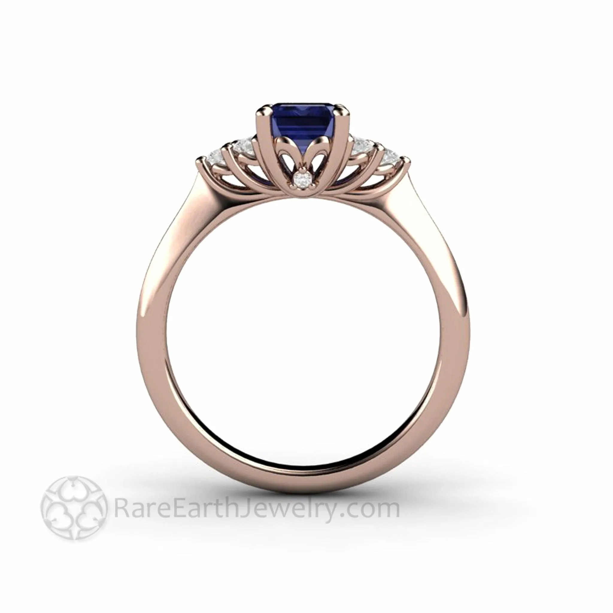 Natural Tanzanite Engagement Ring Emerald Cut with Diamond Accents