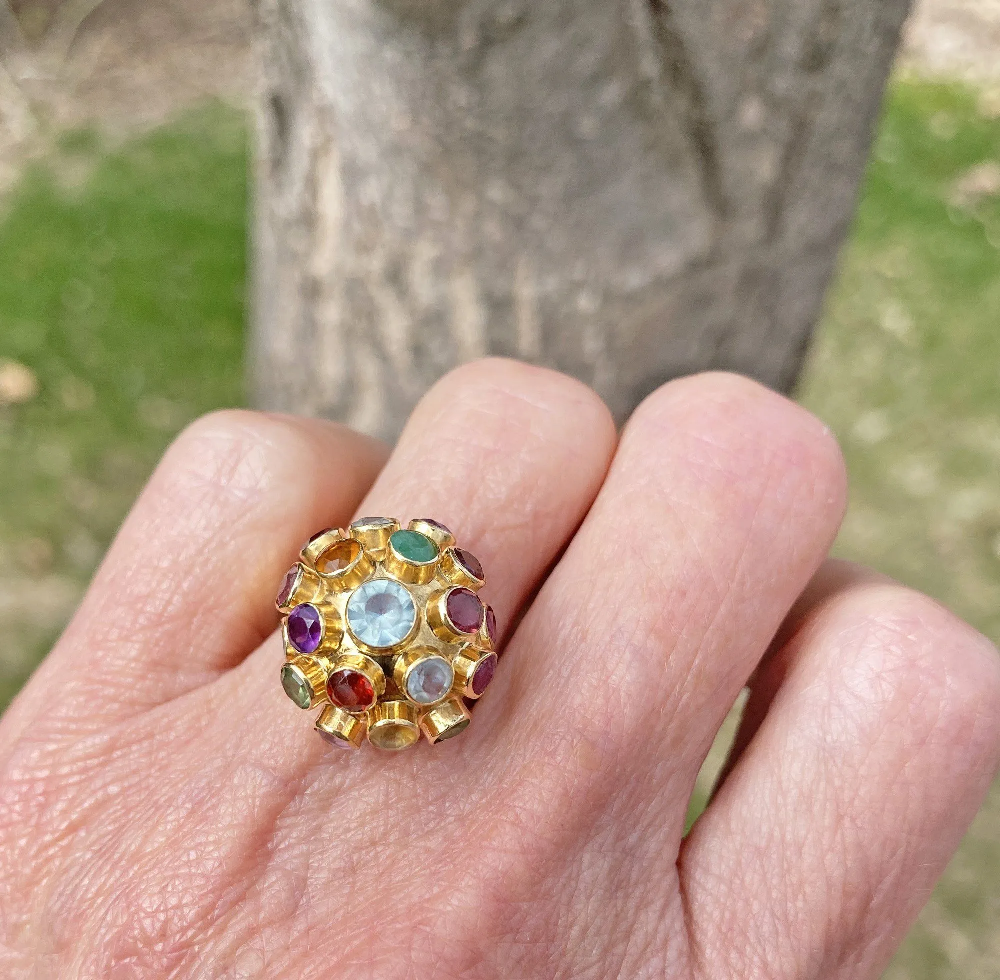 ON HOLD 18K Gold Sputnik Ring, H Stern Aquamarine Garnet Ruby Emerald