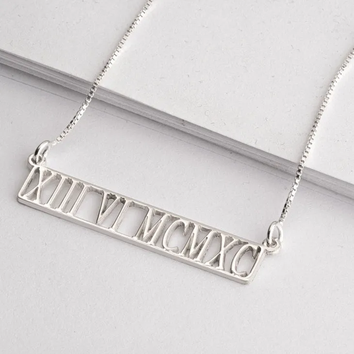 Personalised Cut Out Roman Numeral Bar Necklace