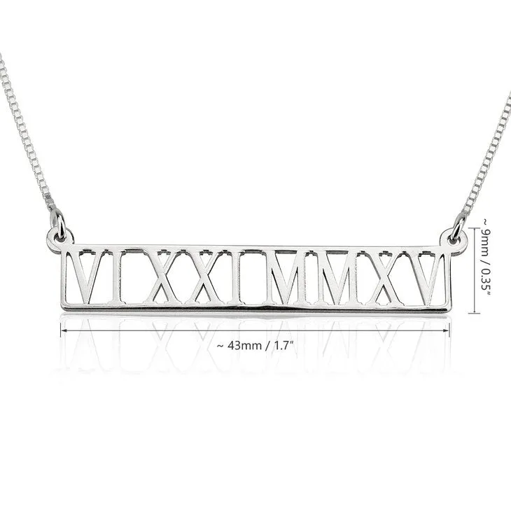 Personalised Cut Out Roman Numeral Bar Necklace