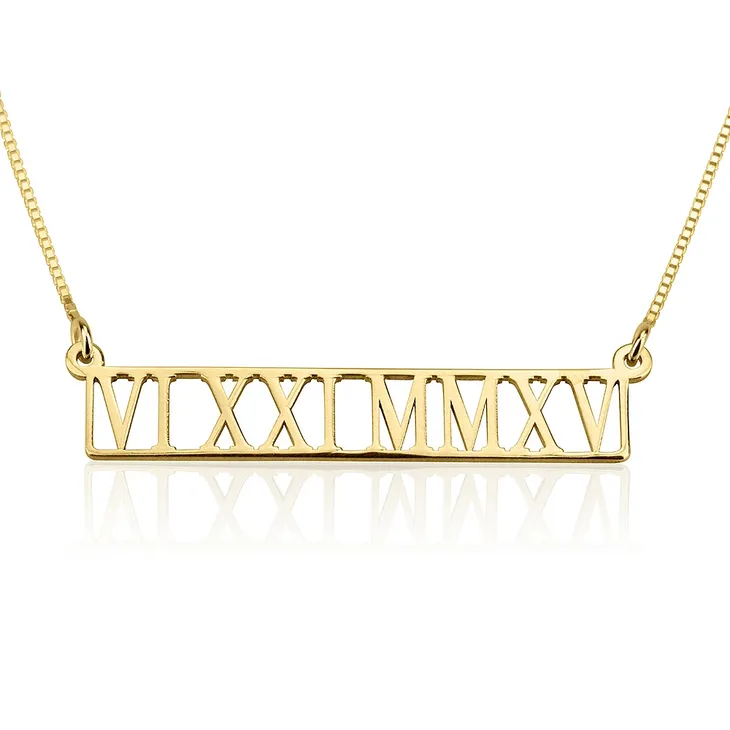 Personalised Cut Out Roman Numeral Bar Necklace