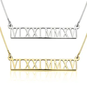 Personalised Cut Out Roman Numeral Bar Necklace