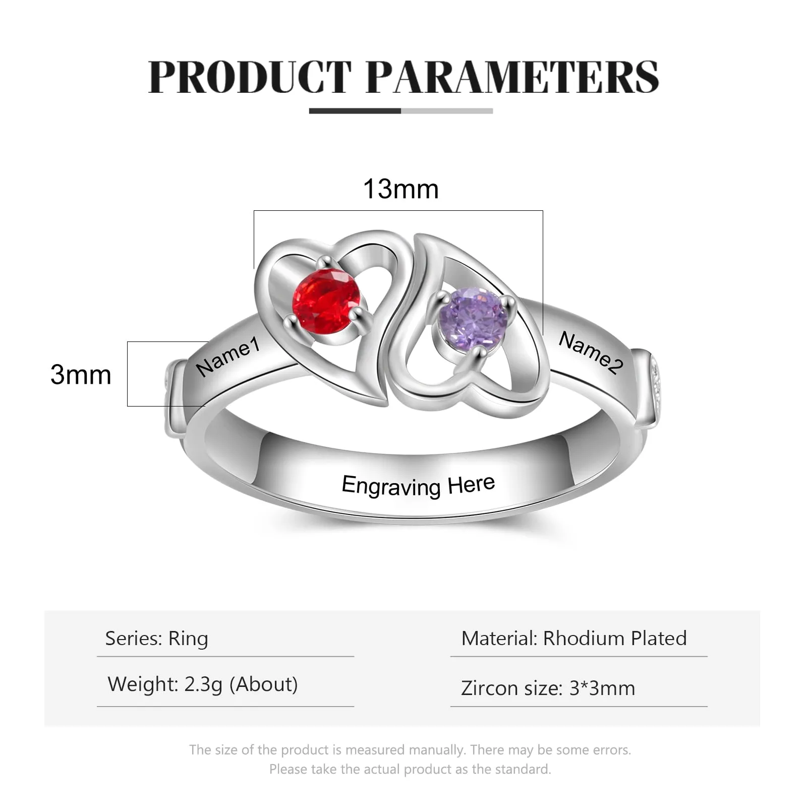 Personalized Double Heart Promise Rings for Women Customized Birthstone Wedding Engagement Ring Gifts for Girlfriend