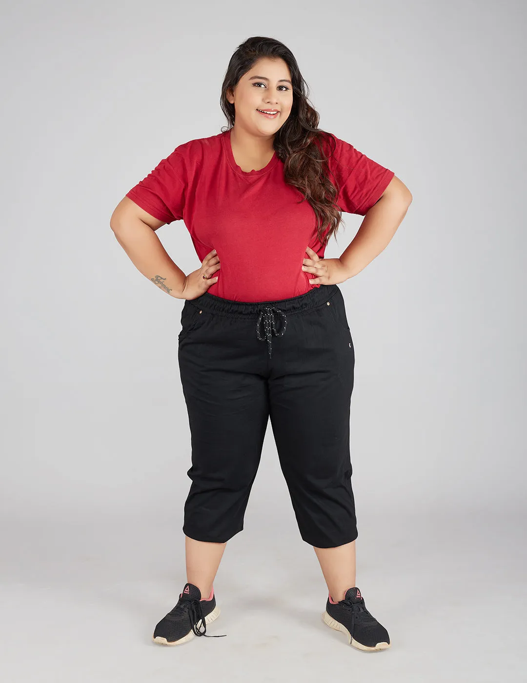 Plus Size Capris For Women - Cotton Capri Pants - Black