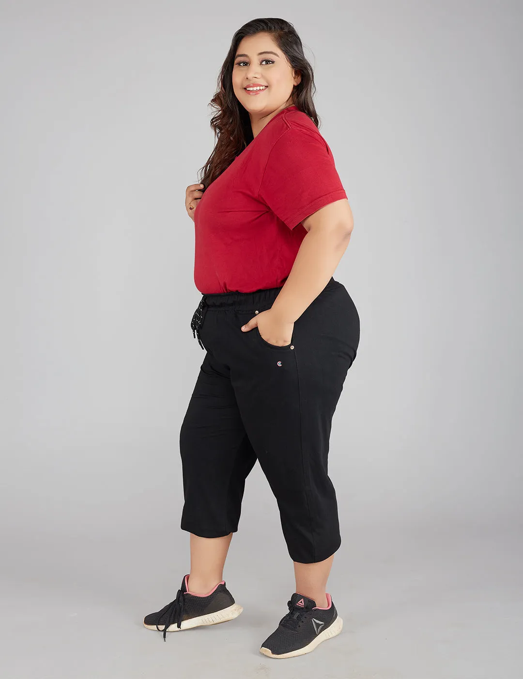 Plus Size Capris For Women - Cotton Capri Pants - Black