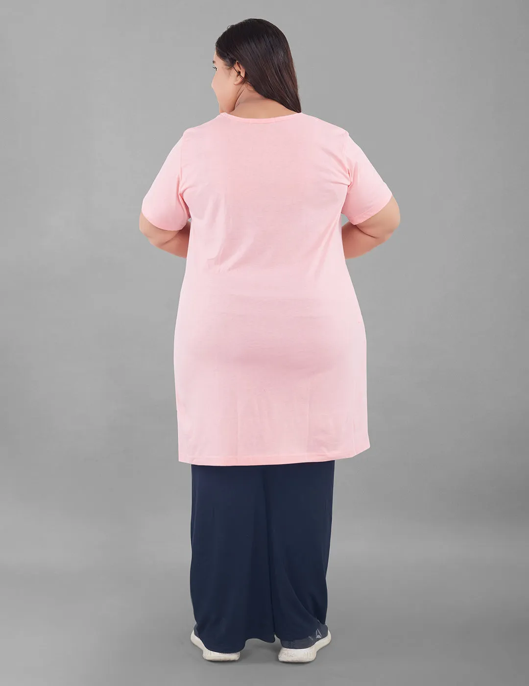 Plus Size Long T-shirt For Women - Half Sleeves - Peach