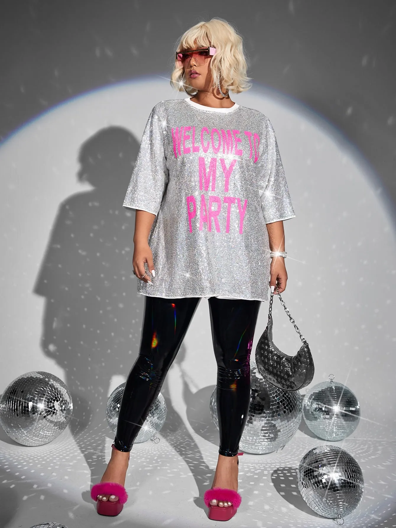 Plus Slogan Graphic Sequin Tee