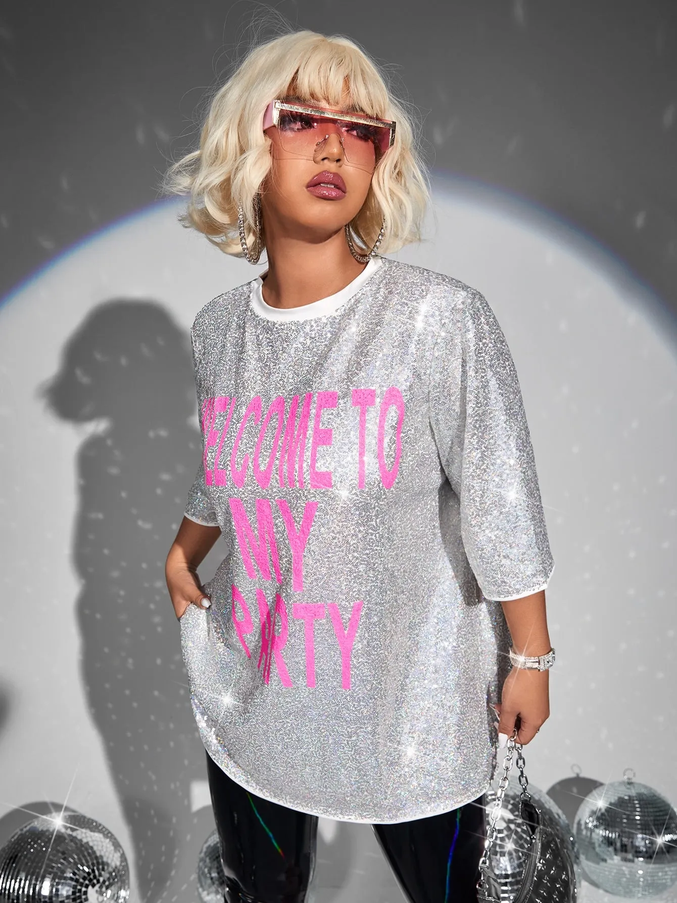 Plus Slogan Graphic Sequin Tee