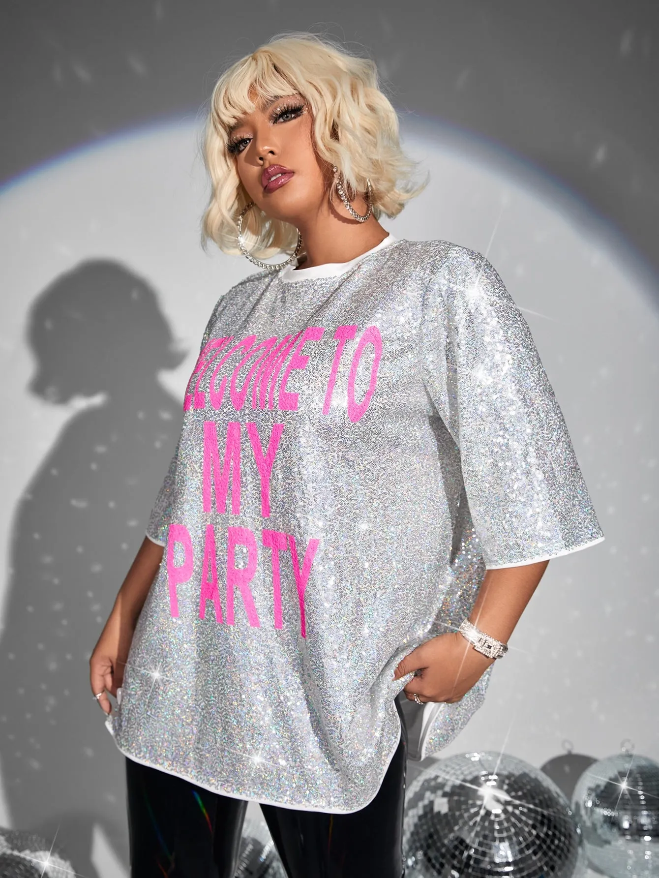 Plus Slogan Graphic Sequin Tee