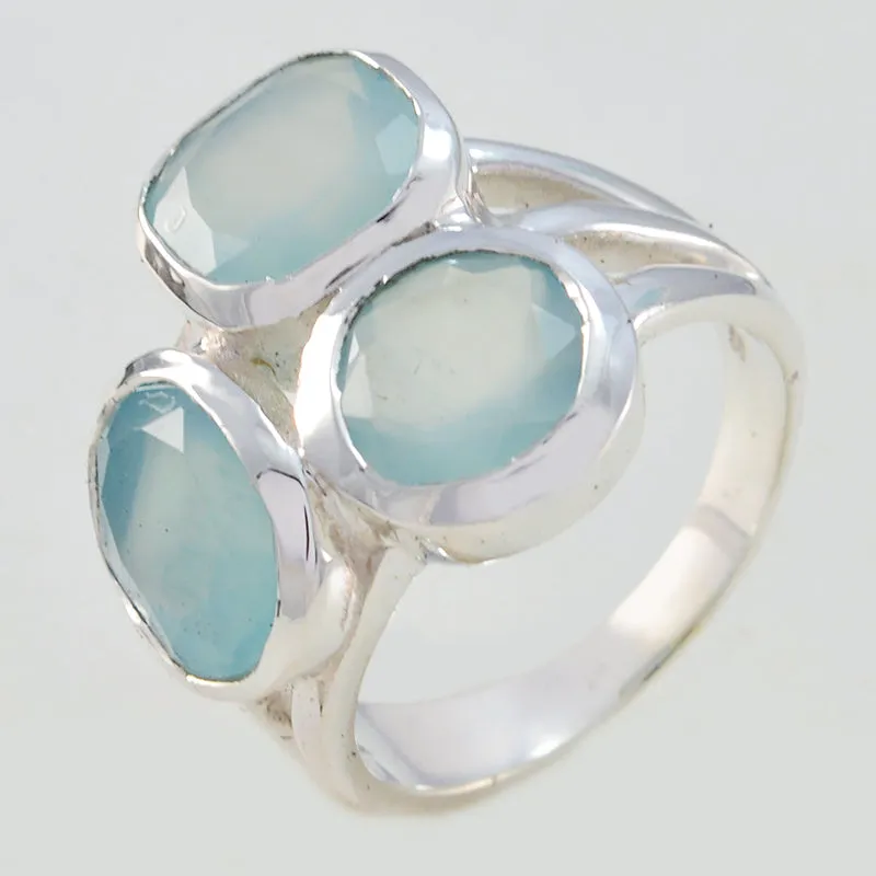 Presentable Gems Aqua Chalcedony Sterling Silver Ring Great Seller