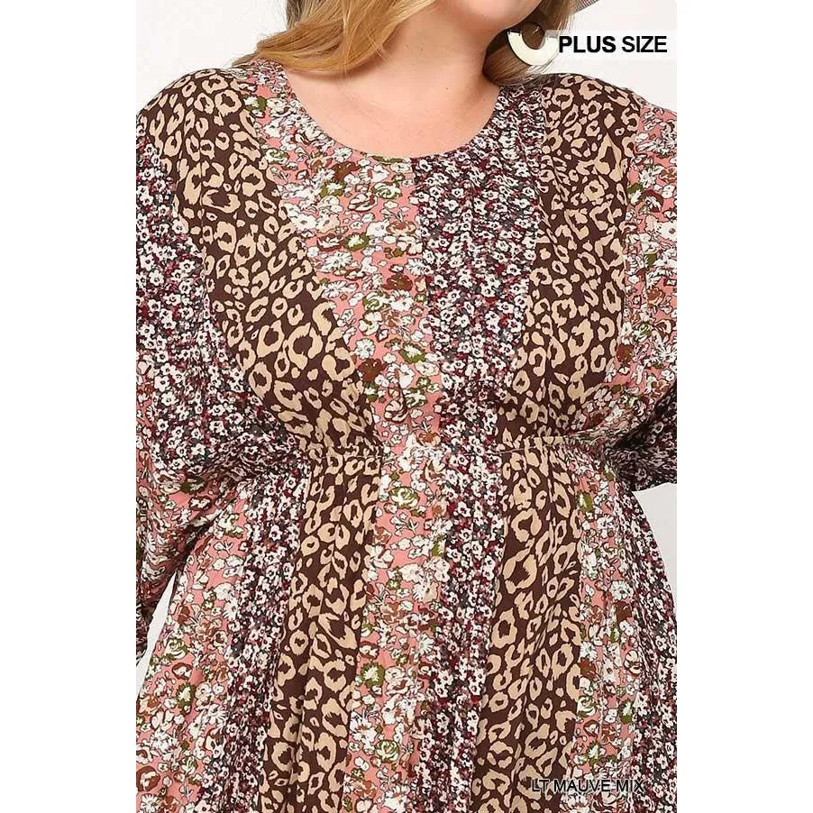 Print Mixed Dolman Sleeve Dress With Side Pockets