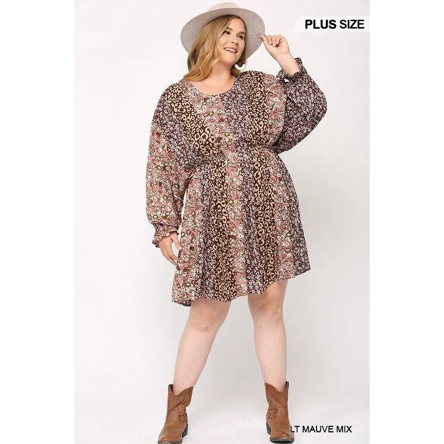 Print Mixed Dolman Sleeve Dress With Side Pockets