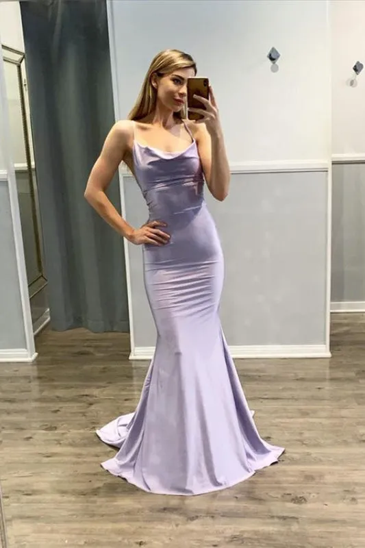 Prom Dress in Light Purple with Spaghetti Straps