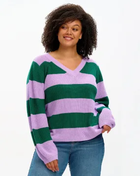 Rashina Lilac & Green Stripe V neck Knit