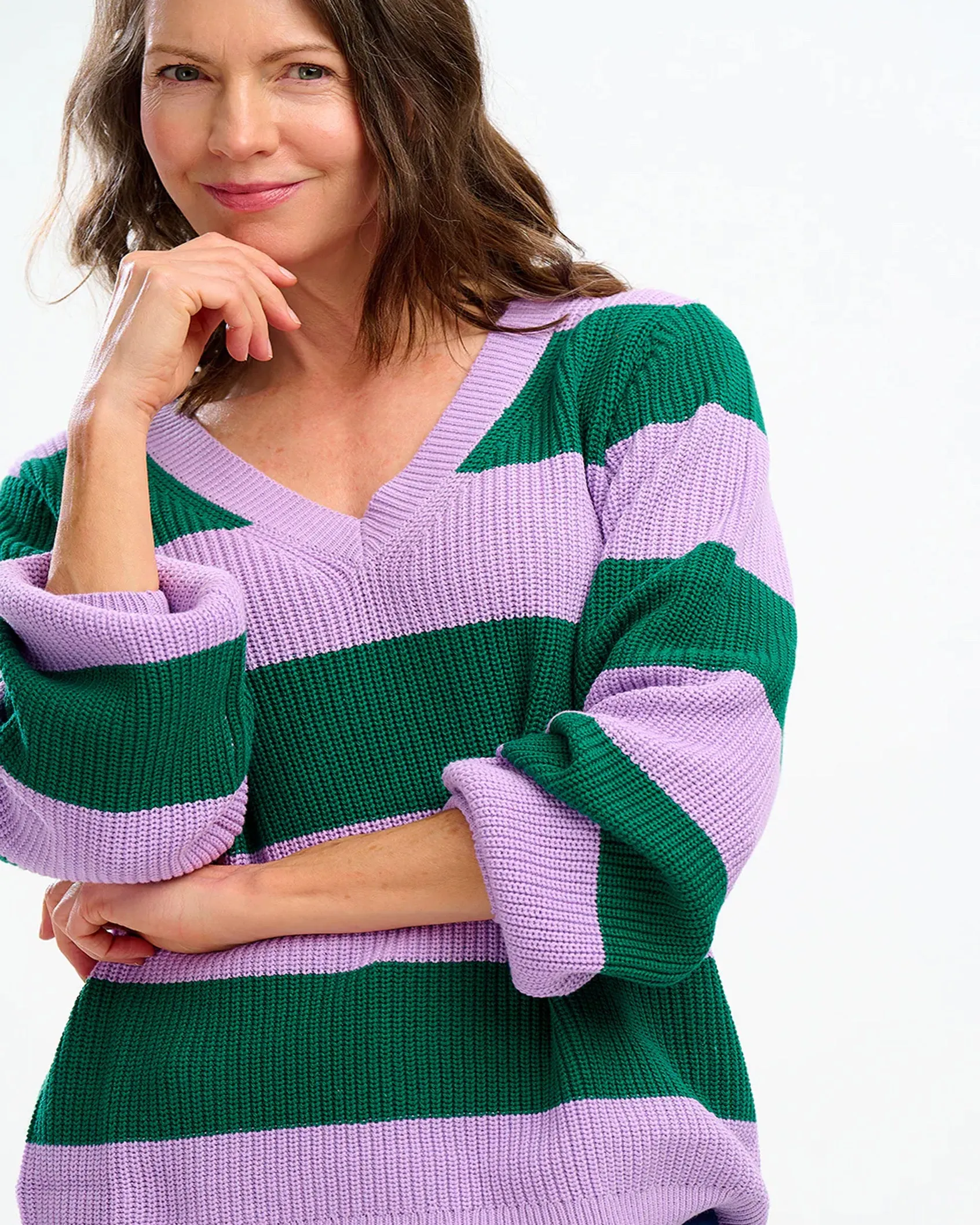 Rashina Lilac & Green Stripe V neck Knit