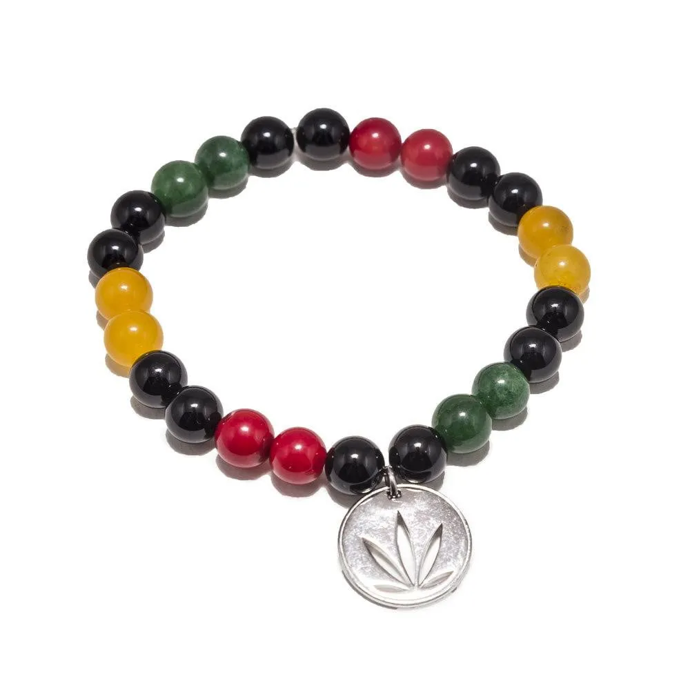 Rasta Nation Beaded Bracelet Sterling Silver Charm