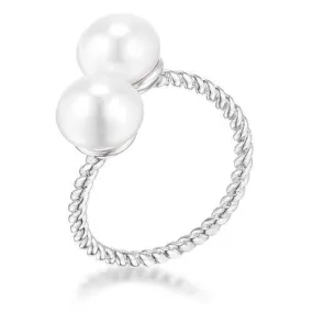 Rhodium Plated Twisted Rope Freshwater Pearl Wrap ring