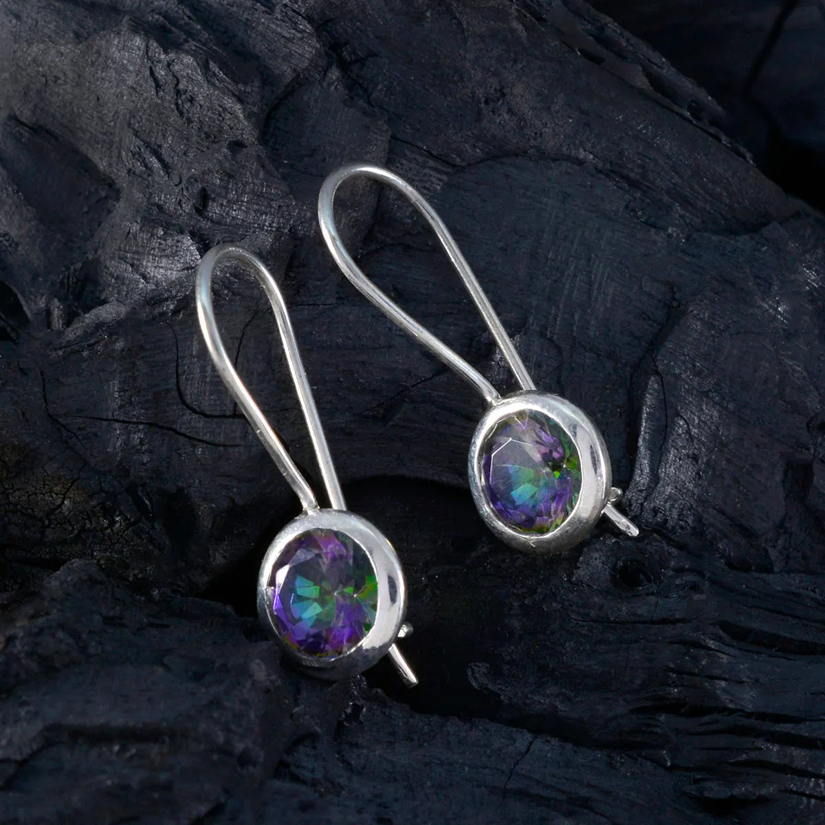 Riyo Attractive 925 Sterling Silver Earring For Damsel Mystic Quartz Earring Bezel Setting Multi Earring Dangle Earring