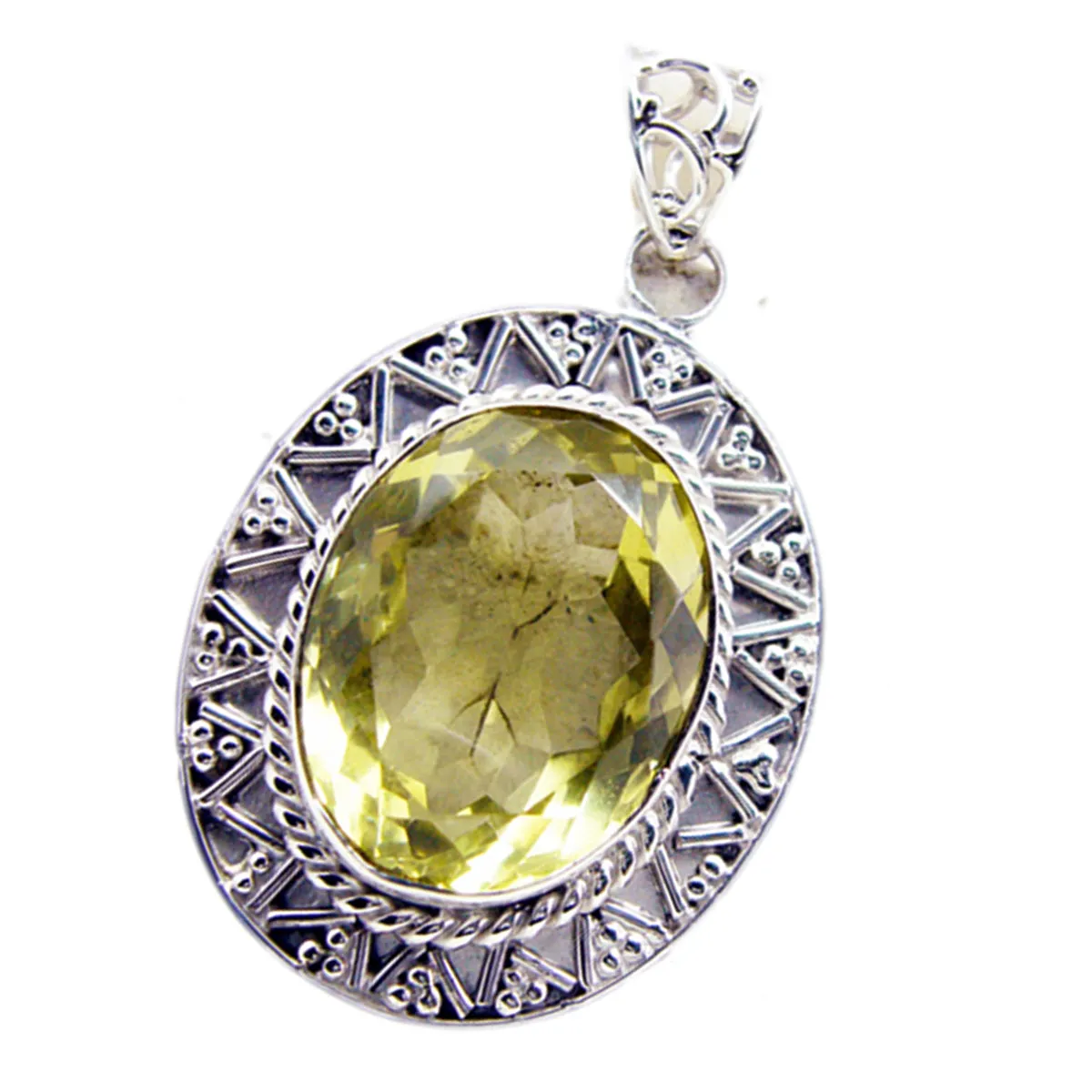 Riyo Beauteous Gemstone Oval Faceted Yellow Lemon Quartz 1159 Sterling Silver Pendant Gift For Teachers Day