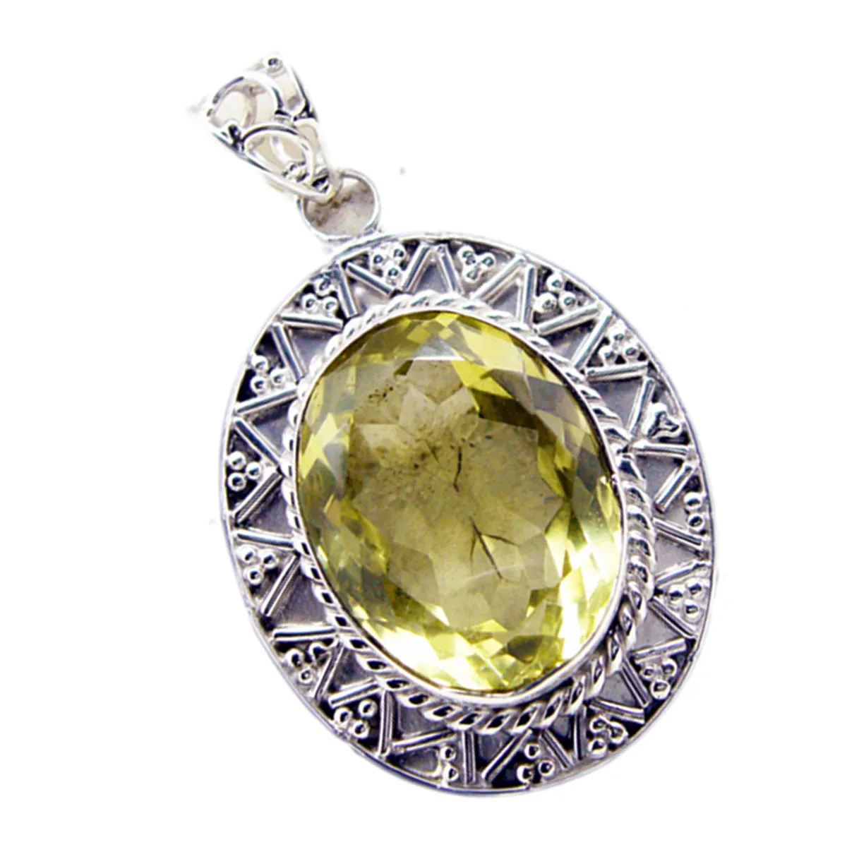 Riyo Beauteous Gemstone Oval Faceted Yellow Lemon Quartz 1159 Sterling Silver Pendant Gift For Teachers Day