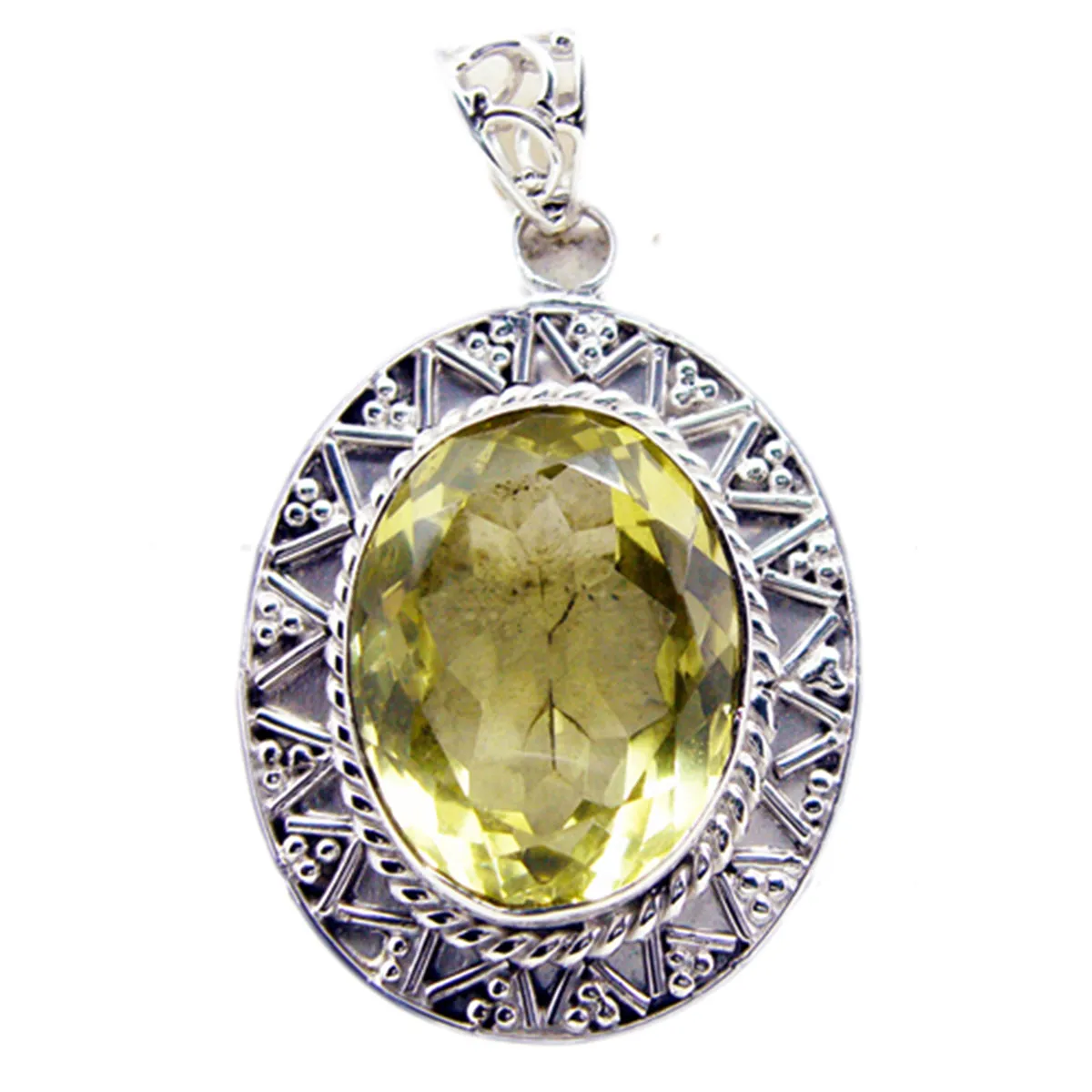 Riyo Beauteous Gemstone Oval Faceted Yellow Lemon Quartz 1159 Sterling Silver Pendant Gift For Teachers Day