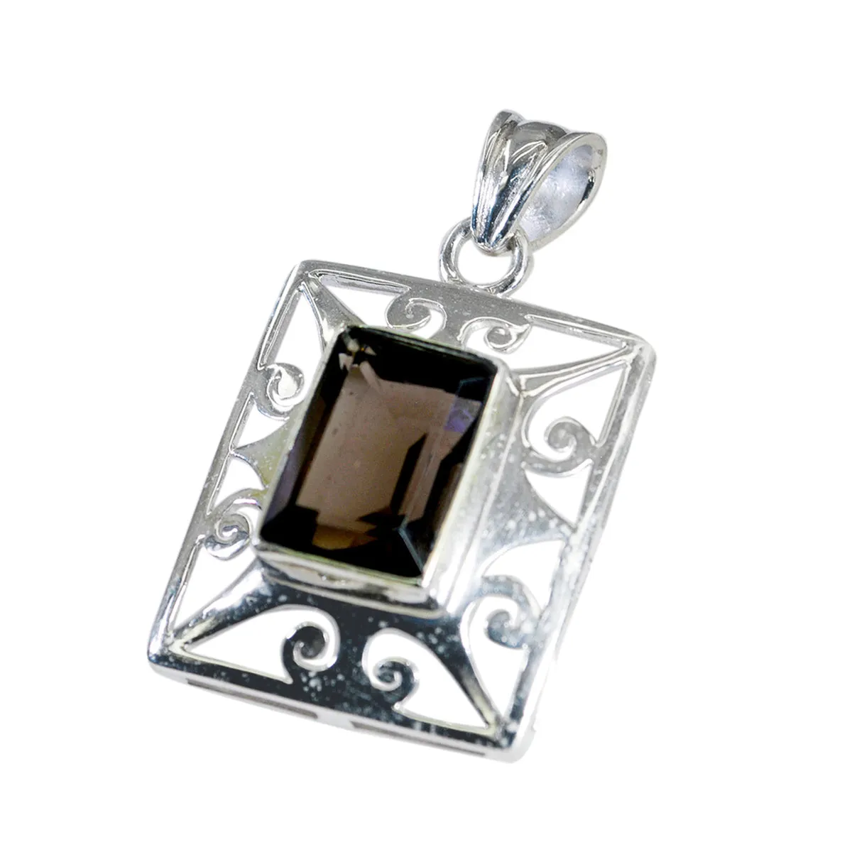 Riyo Foxy Gemstone Octagon Faceted Brown Smoky Quartz Sterling Silver Pendant Gift For Christmas