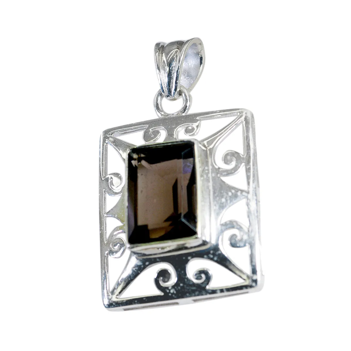 Riyo Foxy Gemstone Octagon Faceted Brown Smoky Quartz Sterling Silver Pendant Gift For Christmas