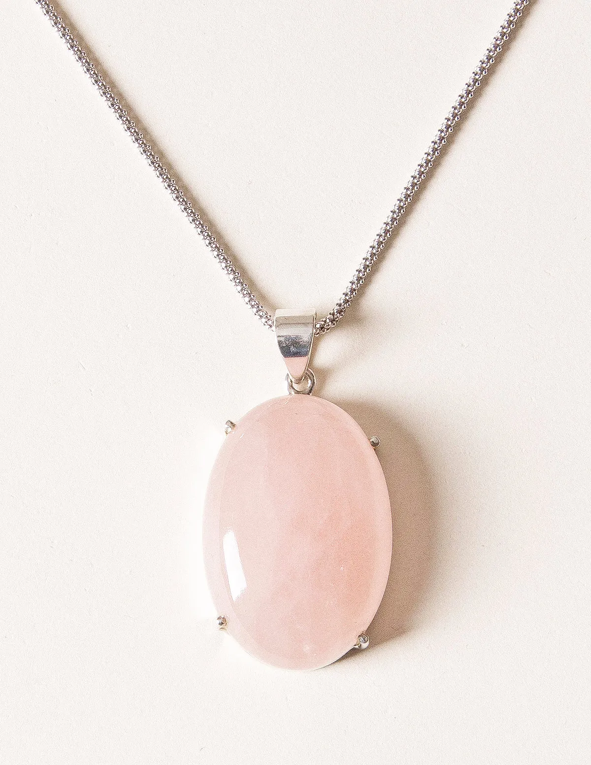 Rose Quartz Silver Pendant Necklace