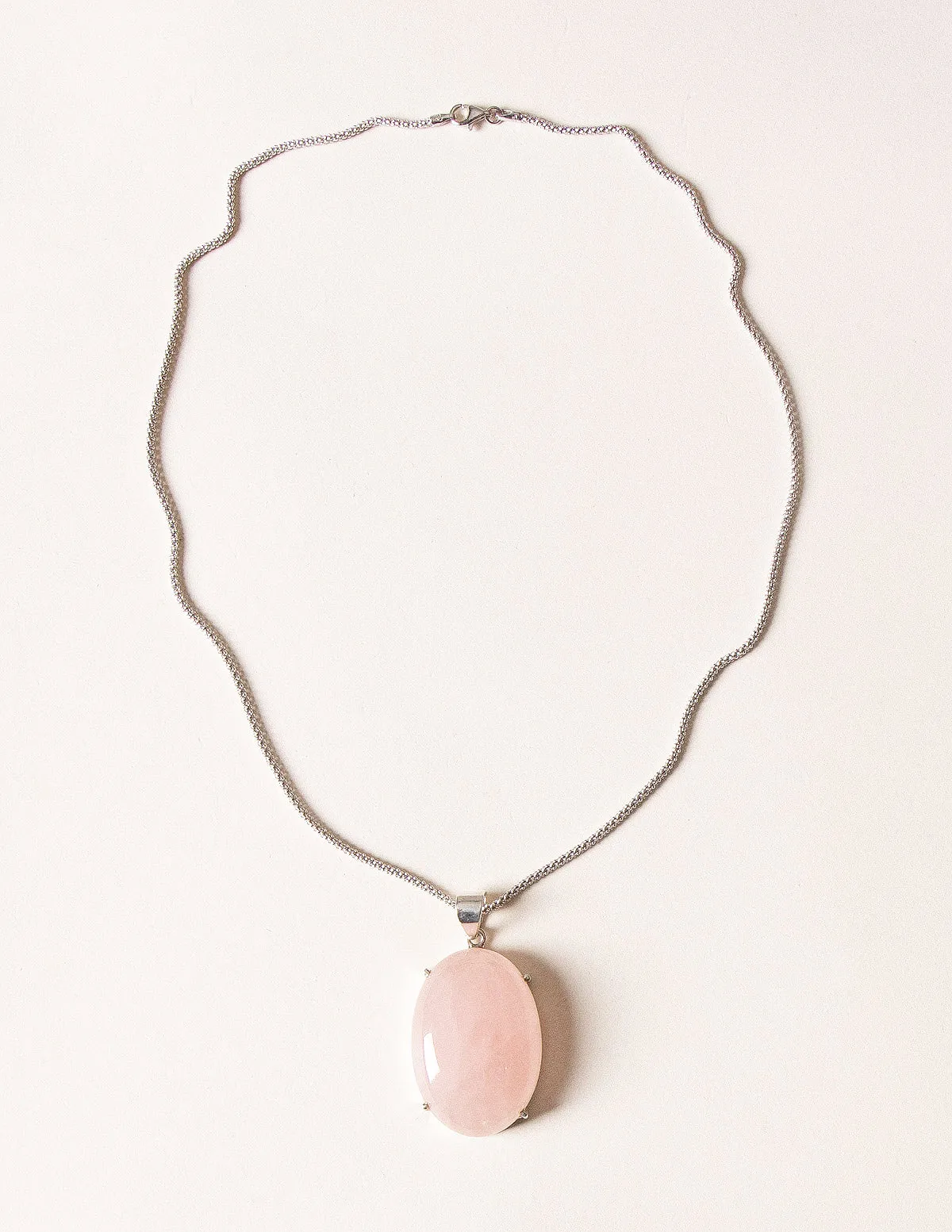 Rose Quartz Silver Pendant Necklace