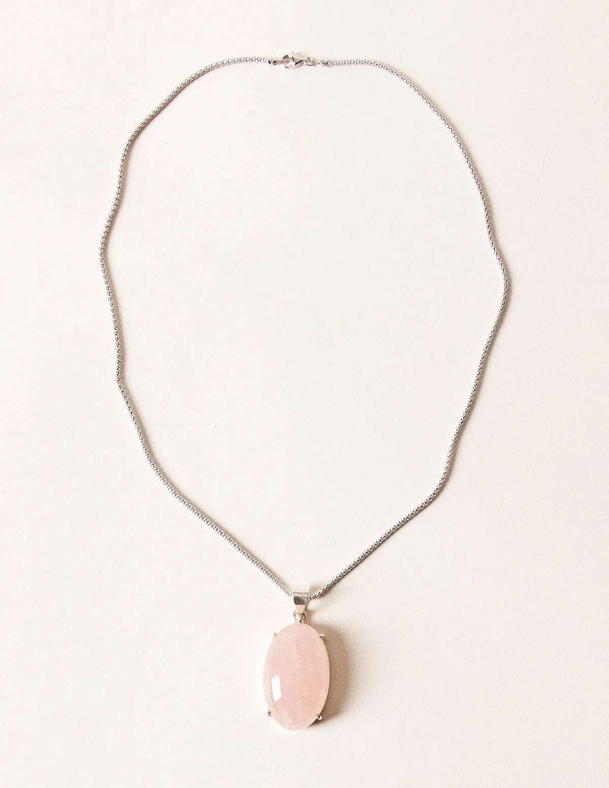 Rose Quartz Silver Pendant Necklace