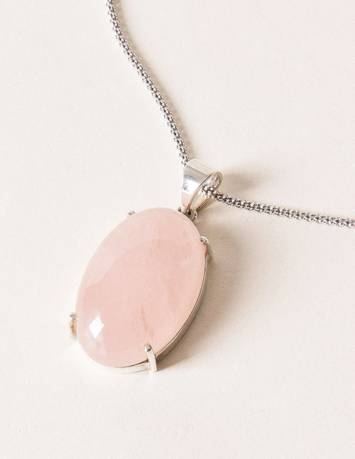 Rose Quartz Silver Pendant Necklace