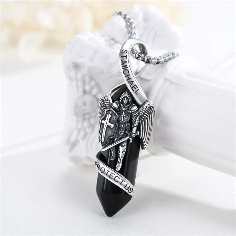 Saint Michael Necklace 925 Sterling Silver Pendant Crystal Catholic Religion Protection Jewelry Gifts for Women Men