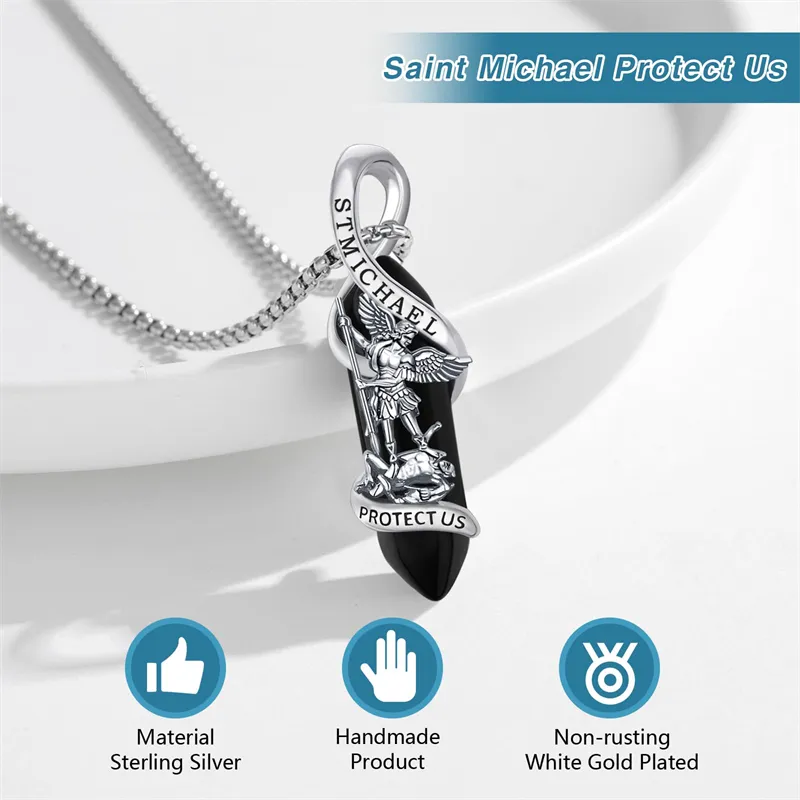 Saint Michael Necklace 925 Sterling Silver Pendant Crystal Catholic Religion Protection Jewelry Gifts for Women Men