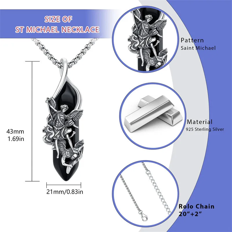 Saint Michael Necklace 925 Sterling Silver Pendant Crystal Catholic Religion Protection Jewelry Gifts for Women Men