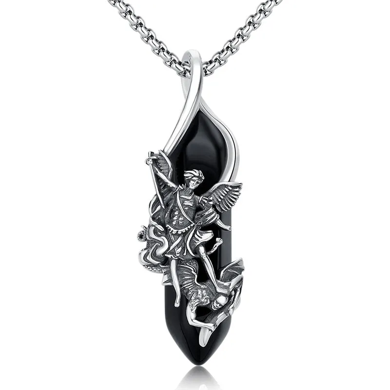 Saint Michael Necklace 925 Sterling Silver Pendant Crystal Catholic Religion Protection Jewelry Gifts for Women Men