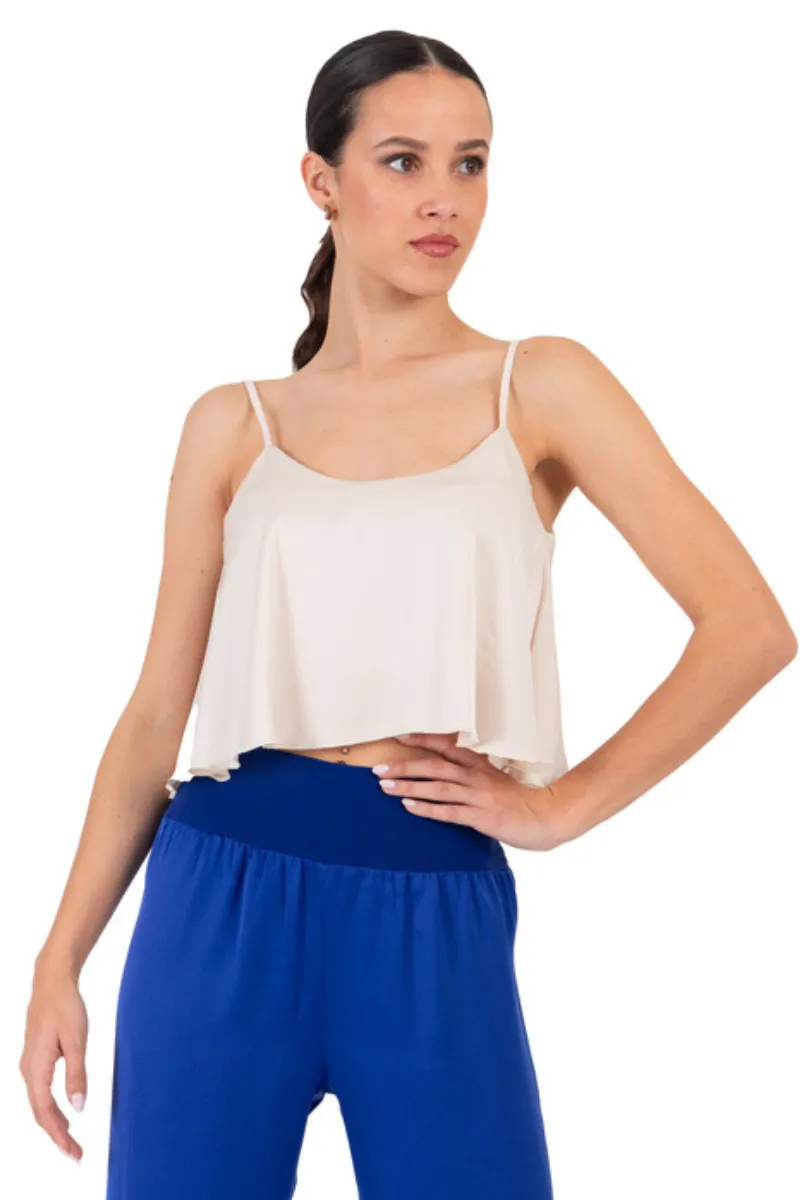 Satin Loose Crop Top With Lining